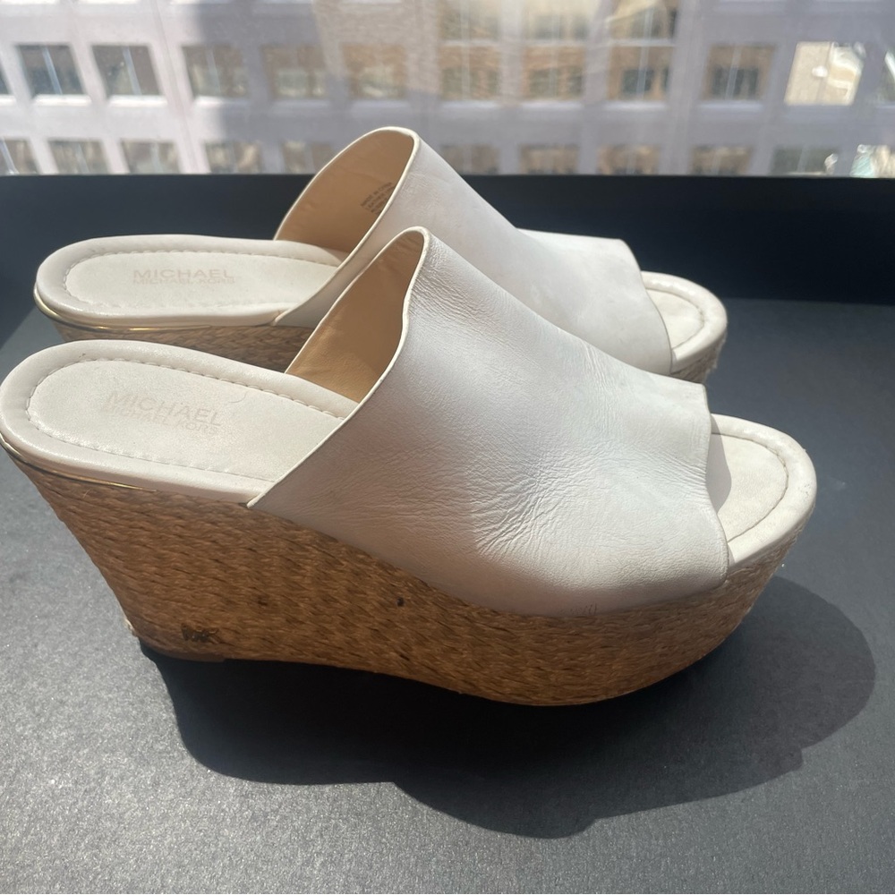 Used Michael Kors white slip on wedge sandal, size 7